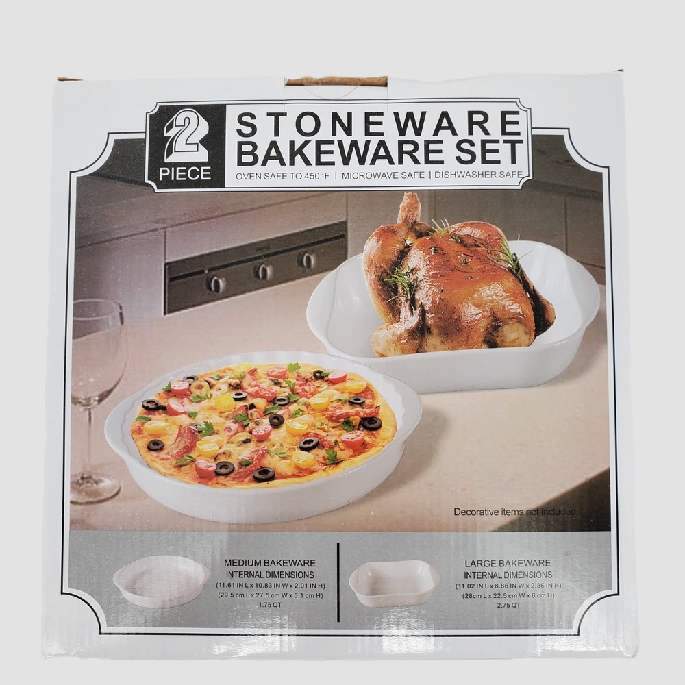 Momentum Brands 2‎ Piece White Stoneware Bakeware Set Oven Safe 450F 78-740741
